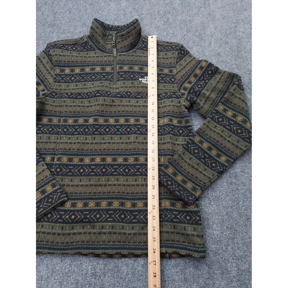 North Face Pullover Sweater Mens Medium Olive Green Fair Isle 1/4 Zip Outdoor